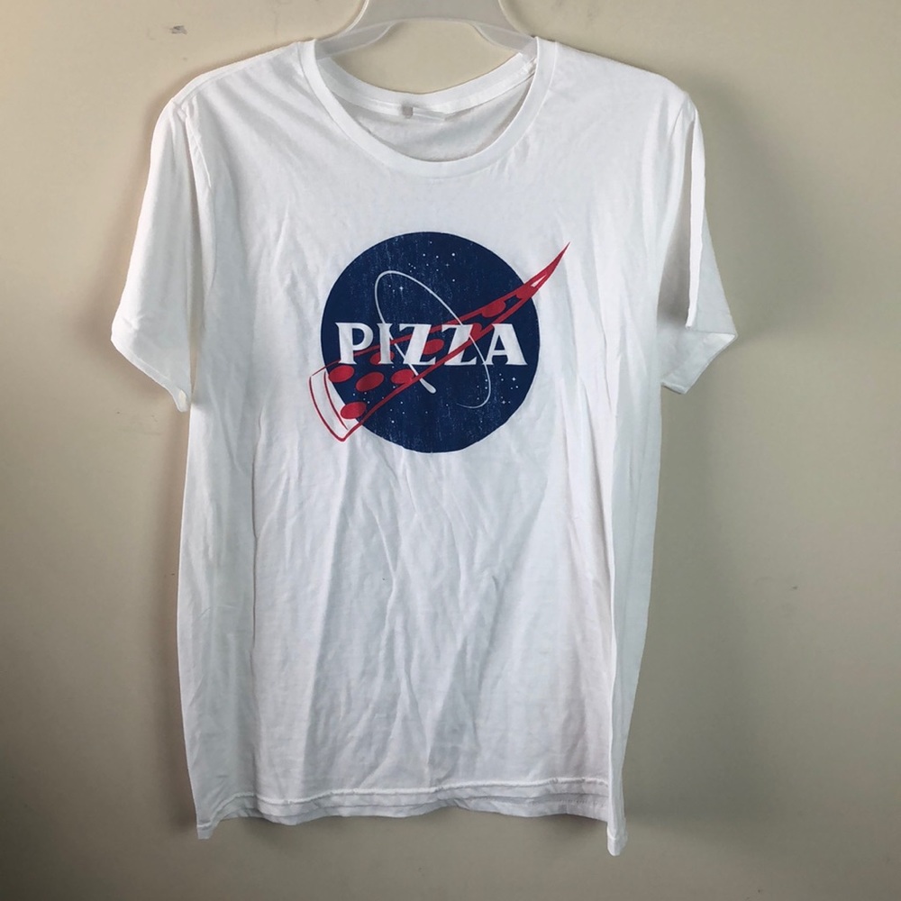 Red white and blue graphic tee pizza